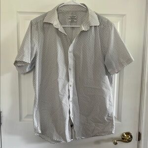 Lucky Brand Men's White and Black Polka Dot Shirt